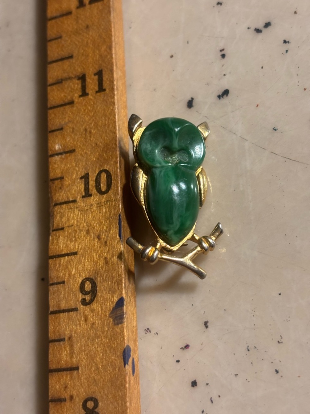 Vintage Swoboda Jade Owl Brooch-MCM